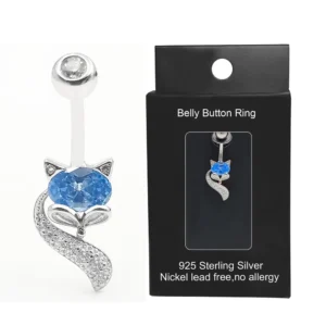 Blue Cubic Zircon Fox ShapeBelly Button Ring 14G 925 Sterling silver Dangle Belly Rings Belly Piercing Navel Barbell Jewelry